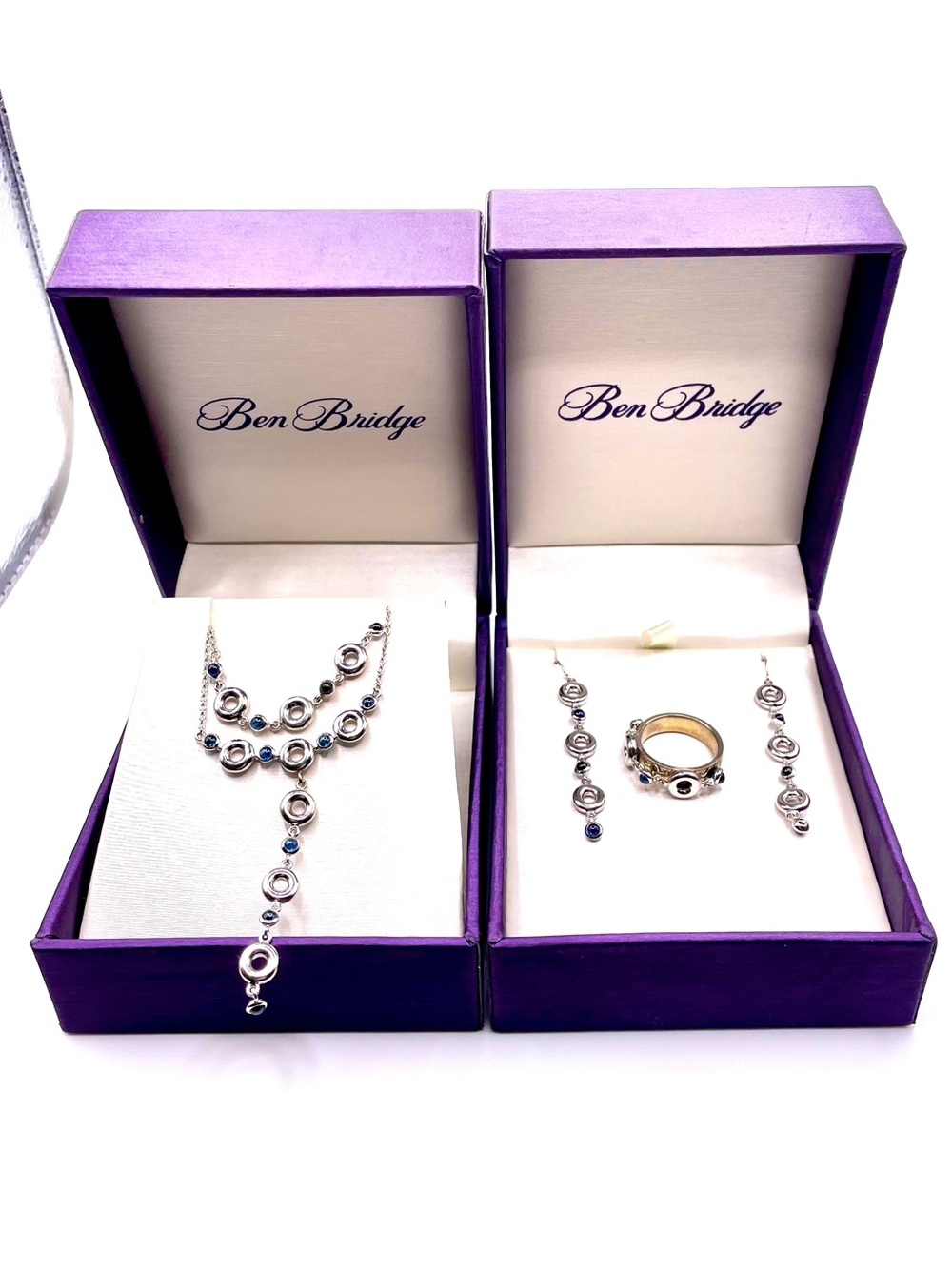 Lisa Bridge Sterling Silver Blue Crystal Necklace, Bracelet, Ring & Earring Set